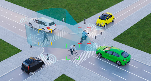 人工智能电动汽车在大都市道路上自动驾驶,3d渲染图片 人工智能电动汽车在大都市道路上自动驾驶,3d渲染图片下载