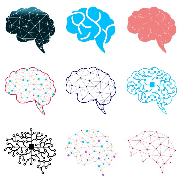 集合现代大脑链接连接点标识向量。数字人类大脑,粒子丛结构,抽象的人工智能未来技术和科学股票矢量插图。图片 集合现代大脑链接连接点标识向量。数字人类大脑,粒子丛结构,抽象的人工智能未来技术和科学股票矢量插图。图片下载