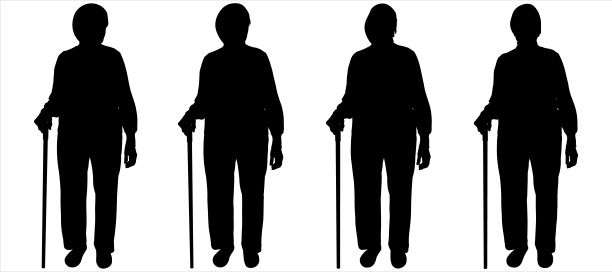 一位年长的妇女站起来,向上、向下、向前看。一位拄着拐杖的老妇人。那个女人站得笔直,一动不动。前视图。女人的轮廓在黑色的颜色孤立在白色上。图片 一位年长的妇女站起来,向上、向下、向前看。一位拄着拐杖的老妇人。那个女人站得笔直,一动不动。前视图。女人的轮廓在黑色的颜色孤立在白色上。图片下载