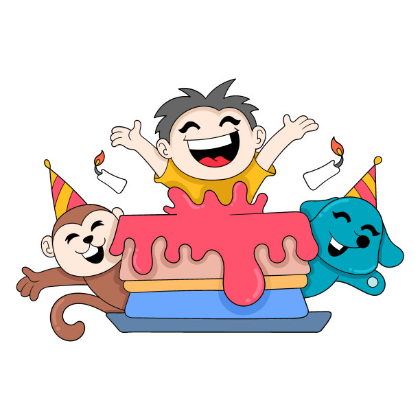 小男孩带着兔子和小狗度过了一个快乐的生日,涂鸦图标形象可爱图片 小男孩带着兔子和小狗度过了一个快乐的生日,涂鸦图标形象可爱图片下载