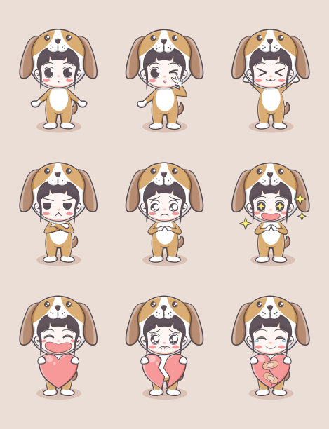 可爱的女孩与狗的服装卡通插图图片 可爱的女孩与狗的服装卡通插图图片下载