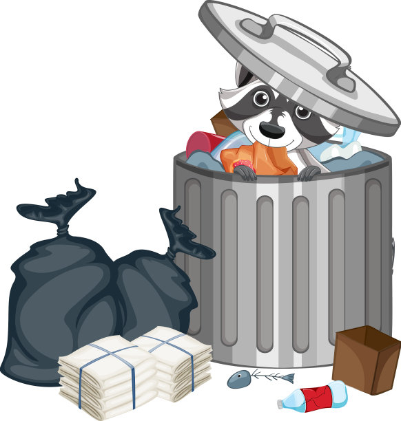 浣熊在垃圾桶里搜寻垃圾图片 浣熊在垃圾桶里搜寻垃圾图片下载