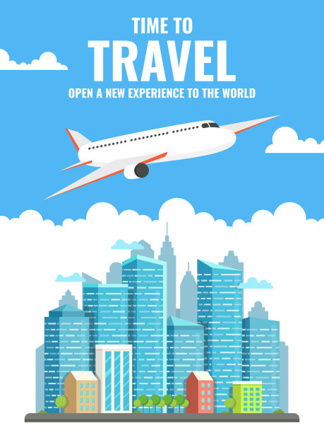 飞机在城镇上空飞行。世界各地旅游横幅。矢量插图。图片 飞机在城镇上空飞行。世界各地旅游横幅。矢量插图。图片下载