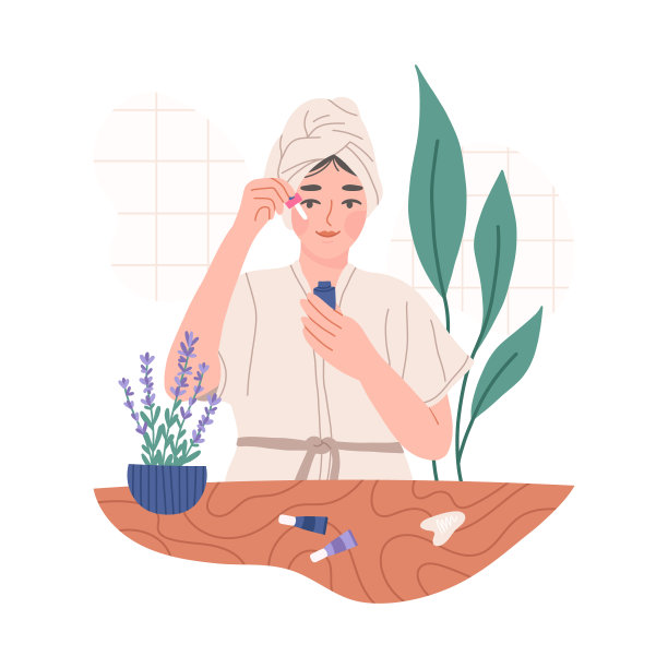 年轻女子在浴室里把护肤产品涂在脸上,白色的平面矢量插图孤立起来。图片 年轻女子在浴室里把护肤产品涂在脸上,白色的平面矢量插图孤立起来。图片下载