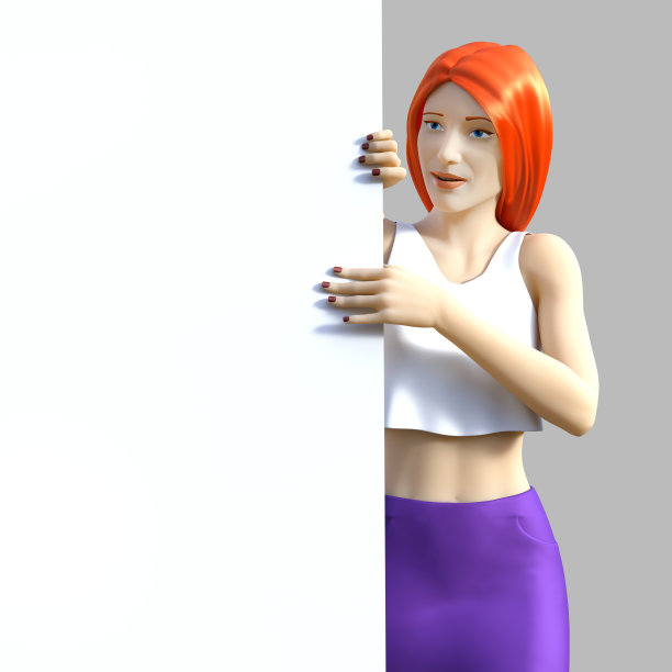 3d渲染插图的红发少女在灰色的背景。图片 3d渲染插图的红发少女在灰色的背景。图片下载