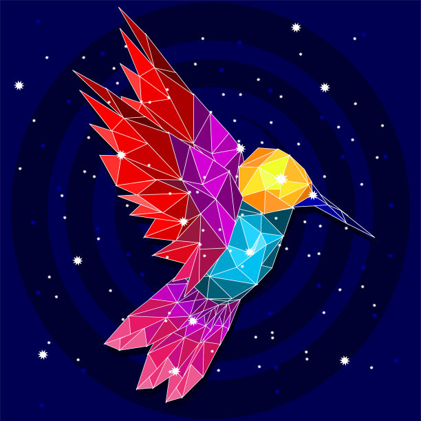 低聚蜂鸟与星系背景图片 低聚蜂鸟与星系背景图片下载