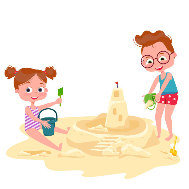 孩子们玩沙子的矢量插图。孩子们建造沙堡。图片 孩子们玩沙子的矢量插图。孩子们建造沙堡。图片下载