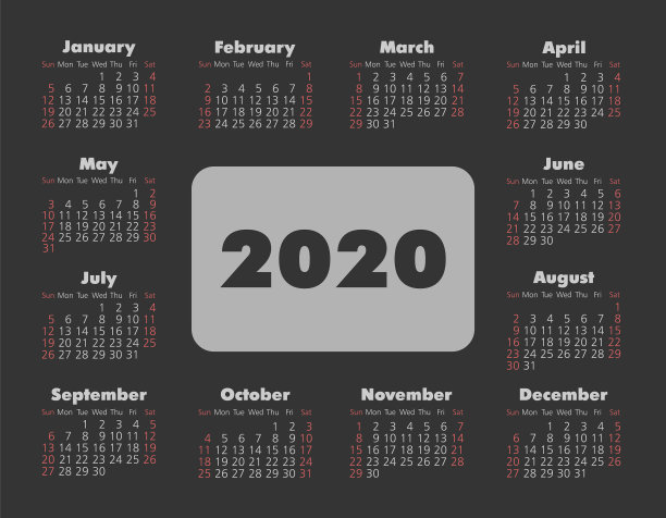 日历2020年的一周从周日开始图片 日历2020年的一周从周日开始图片下载