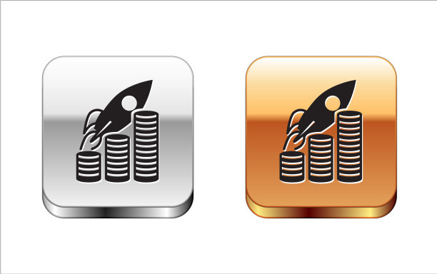 黑色火箭飞上硬币增长图表图标图片 黑色火箭飞上硬币增长图表图标图片下载