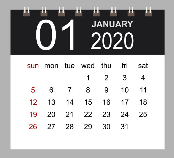 商务日历2020年1月笔记本图片 商务日历2020年1月笔记本图片下载