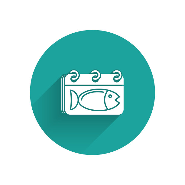 白色的日历上有一个鱼的图标,与长孤立图片 白色的日历上有一个鱼的图标,与长孤立图片下载