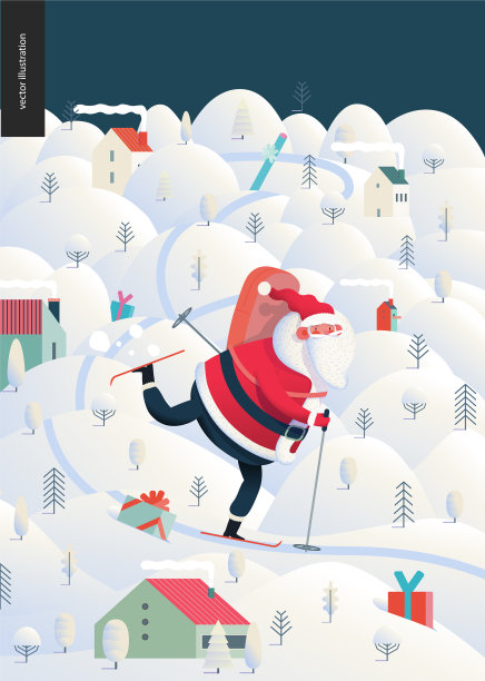 滑雪圣诞老人-圣诞节和新年图片 滑雪圣诞老人-圣诞节和新年图片下载