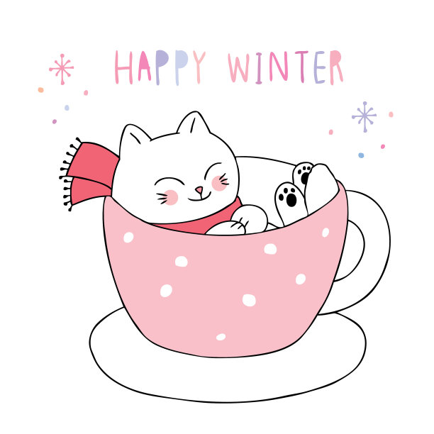 卡通可爱的冬猫在咖啡杯图片 卡通可爱的冬猫在咖啡杯图片下载