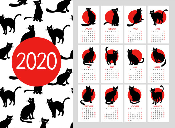 日历2020可爱的黑猫图片 日历2020可爱的黑猫图片下载