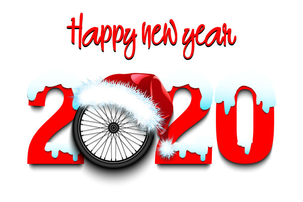 下雪的新年数字2020和自行车车轮图片 下雪的新年数字2020和自行车车轮图片下载