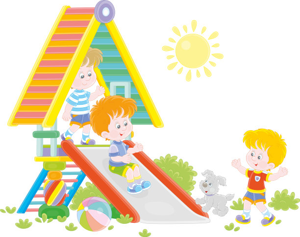 孩子们在夏天的公园里玩玩具滑梯图片 孩子们在夏天的公园里玩玩具滑梯图片下载
