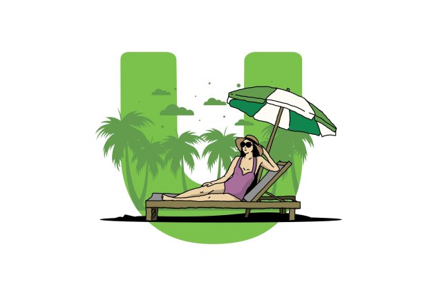 在有雨伞插图的沙滩椅上放松图片 在有雨伞插图的沙滩椅上放松图片下载