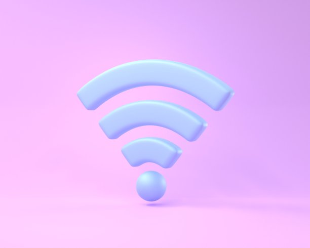 蓝色天线的Wifi图标。无线局域网技术符号孤立在淡粉色的背景。最小的设计热点,用于网络连接和internet访问。逼真的3d渲染图图片 蓝色天线的Wifi图标。无线局域网技术符号孤立在淡粉色的背景。最小的设计热点,用于网络连接和internet访问。逼真的3d渲染图图片下载