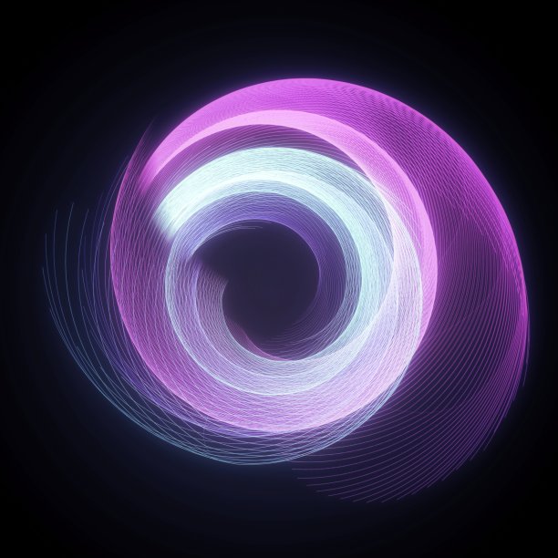 一个彩色的光漩涡在黑暗中旋转的3D插图图片 一个彩色的光漩涡在黑暗中旋转的3D插图图片下载