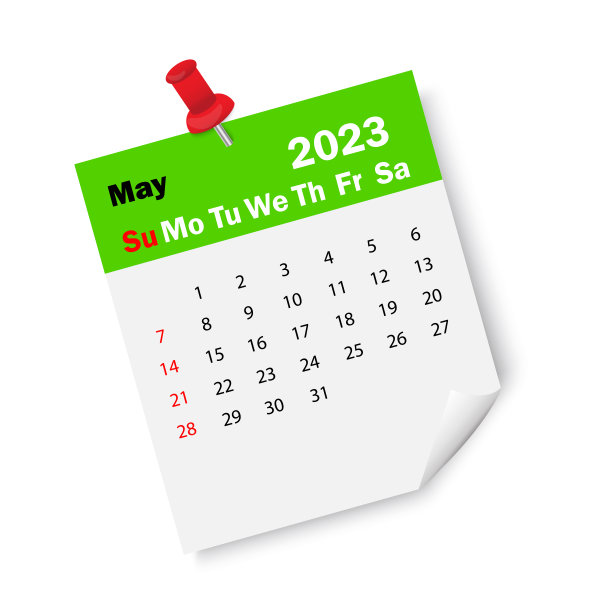 绿色日历2023年5月用别针。2023年日历提醒。商业计划的时间表。矢量插图。股票的形象。图片 绿色日历2023年5月用别针。2023年日历提醒。商业计划的时间表。矢量插图。股票的形象。图片下载