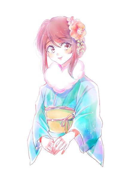 一个穿着和服的美丽女人的插图图片 一个穿着和服的美丽女人的插图图片下载