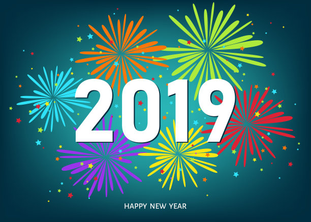 2019年新年快乐,蓝色背景配五彩缤纷图片 2019年新年快乐,蓝色背景配五彩缤纷图片下载
