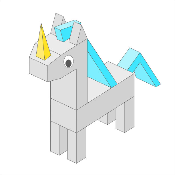 可爱的3D独角兽角色在像素风格的白色背景。图片 可爱的3D独角兽角色在像素风格的白色背景。图片下载