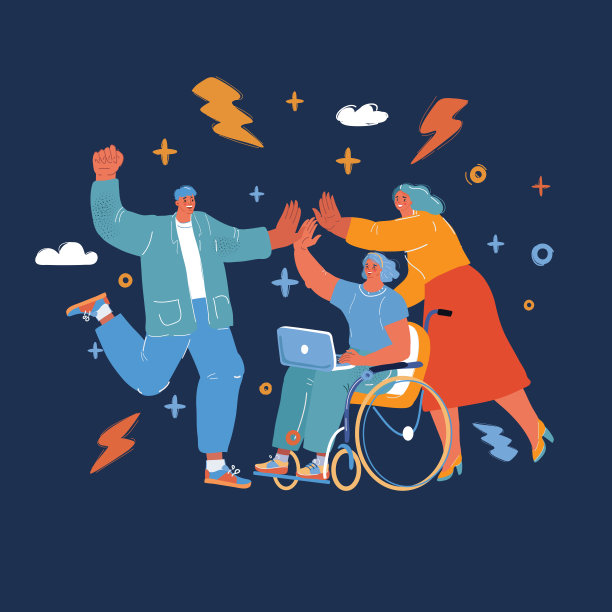 帮助残疾人和老年人击掌的矢量插图。志愿服务的概念在黑暗的背景图片 帮助残疾人和老年人击掌的矢量插图。志愿服务的概念在黑暗的背景图片下载