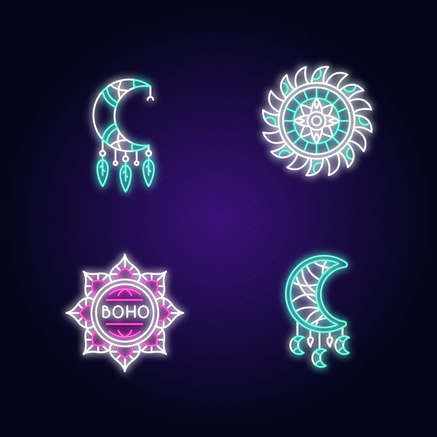 波西米亚风格的配件霓虹灯图标设置图片 波西米亚风格的配件霓虹灯图标设置图片下载