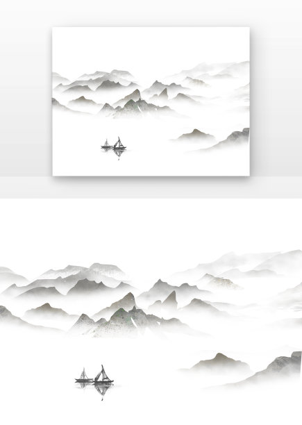 水墨山水小船风景图片 水墨山水小船风景图片下载