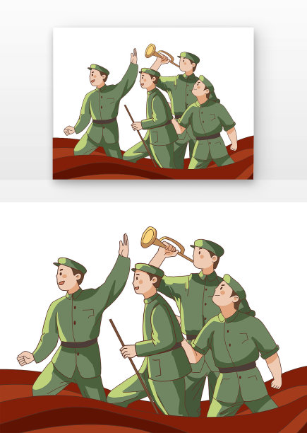 复古军装一起吹号角冲锋人物图片 复古军装一起吹号角冲锋人物图片下载