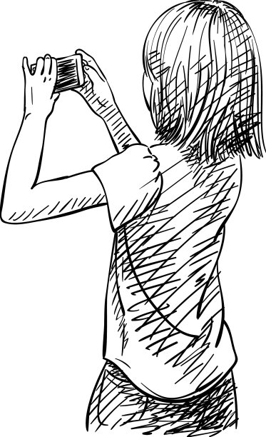 小女孩与紧凑型摄影素描图片 小女孩与紧凑型摄影素描图片下载