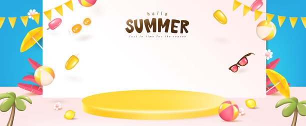夏季横幅模板推广与产品展示和元素的海滩派对图片 夏季横幅模板推广与产品展示和元素的海滩派对图片下载