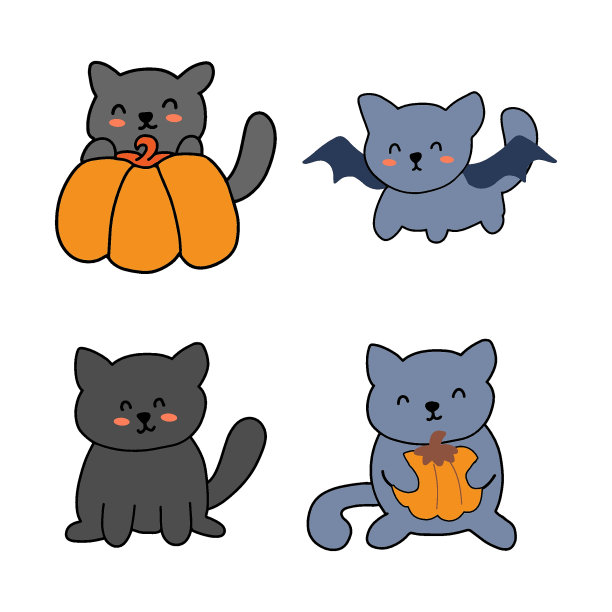 可爱的卡通万圣节猫。南瓜的猫。Gnost猫。诡异的孩子有趣的秋季节日设计元素。图片 可爱的卡通万圣节猫。南瓜的猫。Gnost猫。诡异的孩子有趣的秋季节日设计元素。图片下载
