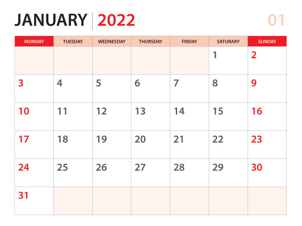 日历规划师2022 - 2022年1月模板,周周一开始,写字台日历2022年,简单干净的设计,墙日历设计,企业设计规划师模板,红色背景图片 日历规划师2022 - 2022年1月模板,周周一开始,写字台日历2022年,简单干净的设计,墙日历设计,企业设计规划师模板,红色背景图片下载