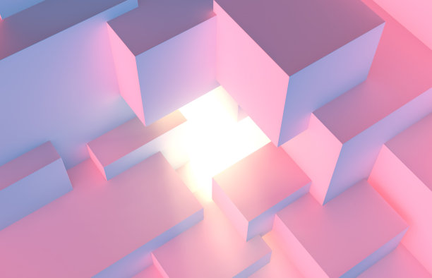抽象的建筑蒸汽波背景与立方体建筑在粉红色和蓝色灯光舞台和光束里面图片 抽象的建筑蒸汽波背景与立方体建筑在粉红色和蓝色灯光舞台和光束里面图片下载