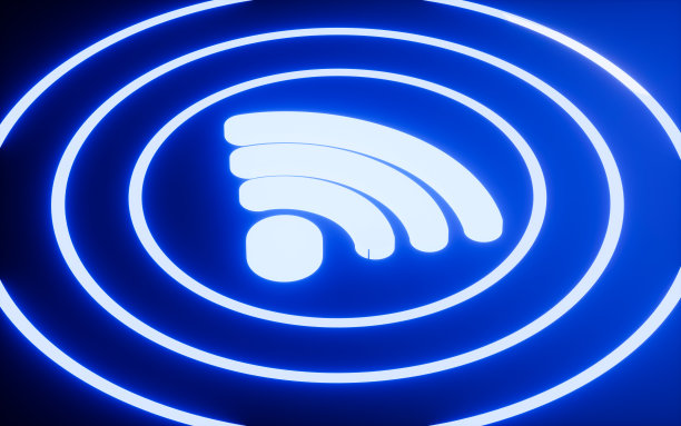 发光wifi图标与蓝色背景,3d渲染。图片 发光wifi图标与蓝色背景,3d渲染。图片下载