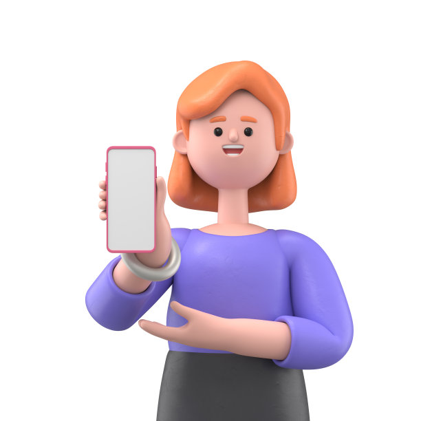 3D插图微笑的女商人艾伦拿着智能手机,显示空白屏幕。可爱的卡通微笑自信地演示空显示手机。白底3D渲染。图片 3D插图微笑的女商人艾伦拿着智能手机,显示空白屏幕。可爱的卡通微笑自信地演示空显示手机。白底3D渲染。图片下载