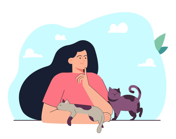 可爱的猫睡在微笑的卡通女人的手臂上图片 可爱的猫睡在微笑的卡通女人的手臂上图片下载
