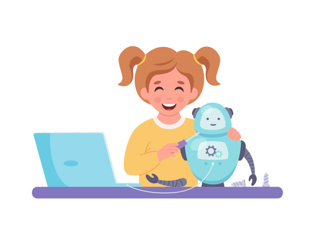 小女孩正在制作机器人机器人图片 小女孩正在制作机器人机器人图片下载