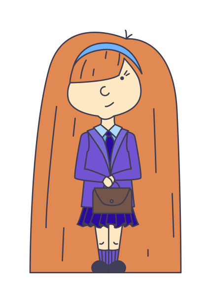 可爱有趣的女学生角色贴纸。矢量图图片 可爱有趣的女学生角色贴纸。矢量图图片下载