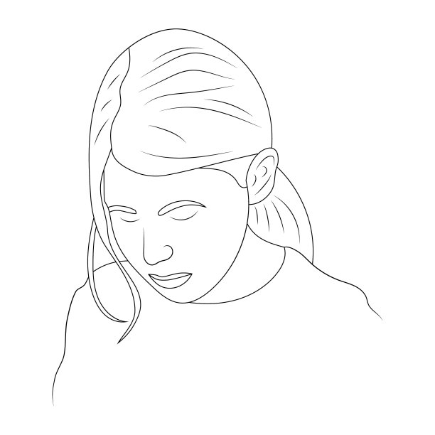 悲伤的女孩低头看素描图片 悲伤的女孩低头看素描图片下载