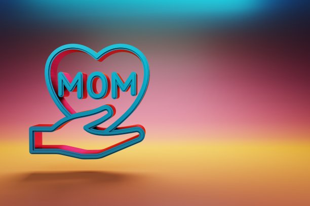 美丽的手心与文字MOM图标在多色明亮的背景。3 d渲染插图。用于设计的背景图案。母亲的一天。图片 美丽的手心与文字MOM图标在多色明亮的背景。3 d渲染插图。用于设计的背景图案。母亲的一天。图片下载