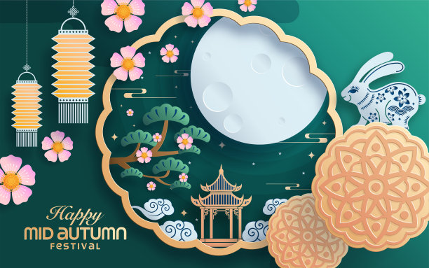 中秋节纸艺术风格与满月,月饼,中国灯笼和兔子的背景。图片 中秋节纸艺术风格与满月,月饼,中国灯笼和兔子的背景。图片下载
