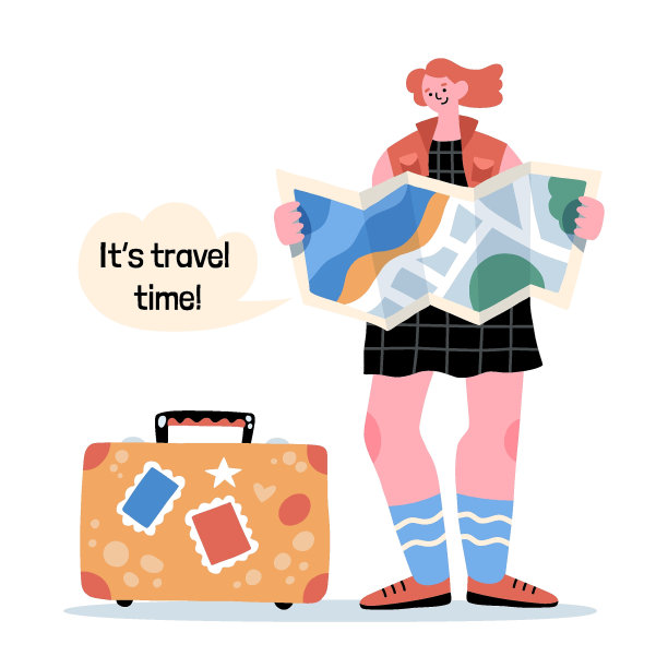 一个带着地图和行李箱的旅行女孩图片 一个带着地图和行李箱的旅行女孩图片下载