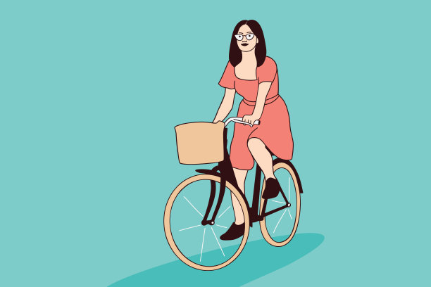 美丽的年轻女子在城市公园骑自行车的插图图片 美丽的年轻女子在城市公园骑自行车的插图图片下载