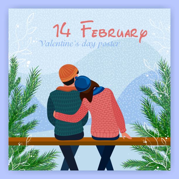 情人节海报。女孩把头靠在男孩的肩上。2月14日。爱图片 情人节海报。女孩把头靠在男孩的肩上。2月14日。爱图片下载