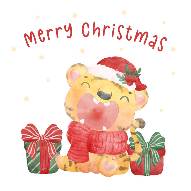 可爱快乐的小老虎吼叫礼盒,圣诞快乐,水彩手绘插画矢量图片 可爱快乐的小老虎吼叫礼盒,圣诞快乐,水彩手绘插画矢量图片下载