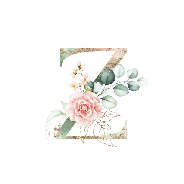 水彩金绿色腮红花字母字母符号-大写Z图片 水彩金绿色腮红花字母字母符号-大写Z图片下载