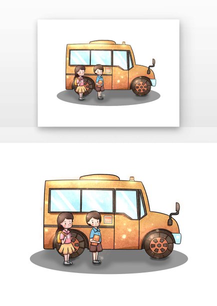 质感卡通豆豆眼可爱开学季孩子上校车元素图片 质感卡通豆豆眼可爱开学季孩子上校车元素图片下载